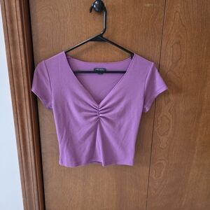 Wild Fable Purple Ruched V-Neck Crop Top